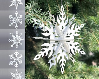3d snowflake svg bundle, 6 Christmas ornament template, DIY paper holiday decor, svg cut file for cricut.