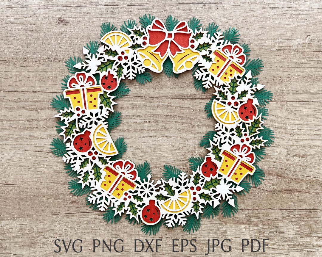Christmas Wreath Svg Cut File for Cricut, 3D Layered Paper Wreath ...