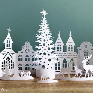 3d Christmas Village Svg Template, Paper Christmas House Svg Cut File ...