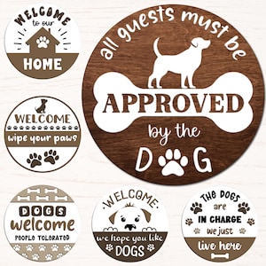 Bundle de bienvenue chien svg, signe de bienvenue rond svg couper fichier pour cricut, accroche-porte svg drôle, signe de porte svg, clipart png.