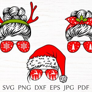 Weihnachten Messy Bun svg, Mama Leben svg cut Datei für Cricut, lustige Weihnachten svg Design für Shirt, Mama in Sonnenbrillen, Weihnachtsmütze, Bandana, Clipart