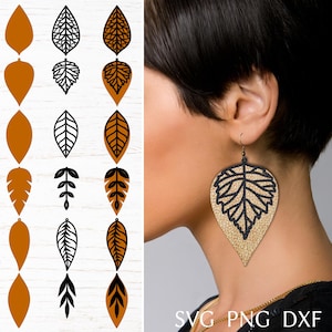 Earring svg file for cricut, leaf earring svg bundle, laser cut template, faux leather earring, DIY jewelry svg, dxf, png, Stacked Earring