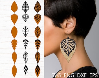 Earring svg file for cricut, leaf earring svg bundle, laser cut template, faux leather earring, DIY jewelry svg, dxf, png, Stacked Earring