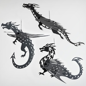 3d dragon svg bundle, paper dragon template,  DIY decor svg cut file for cricut, magical flying dragon ornament.