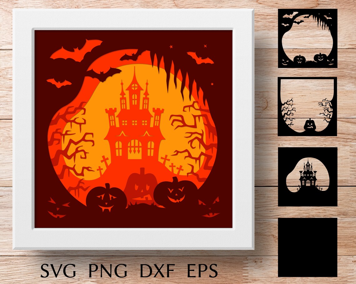 Halloween 3d Shadow Box Svg Bundle, Papercut Svg Template for Cricut ...