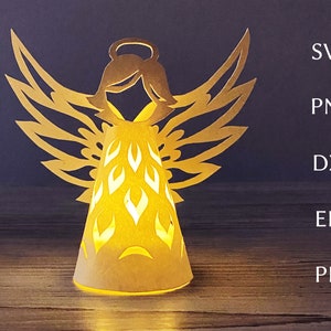 Szablon svg latarni bożonarodzeniowej, wycinanka 3d anioła, plik svg latarni podgrzewacza do cricut, ozdoby świąteczne w kształcie anioła bożonarodzeniowego