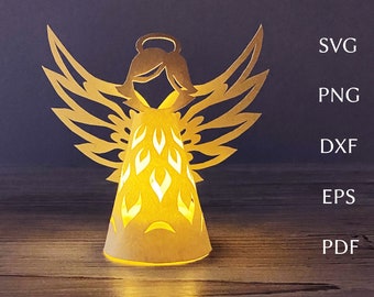 Christmas lantern svg template, 3d angel papercut, Tea light lantern svg cut file for cricut, Christmas Angel Christmas decorations