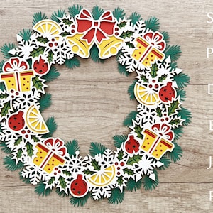 Weihnachtskranz svg schnitt Datei für Cricut, 3D-Schichtung Papierkranz Vorlage, Papier Weihnachtsdekoration.