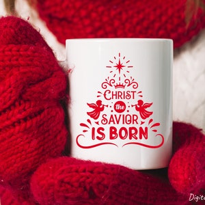 Christian christmas svg quote Christ the savior is born, nativity svg cut file, religious svg design, gold png print, christmas tree clipart image 4
