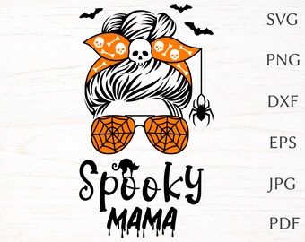 Halloween mom svg cut file for cricut, spooky mama, messy bun funny svg design for Halloween shirt, png, eps, clipart
