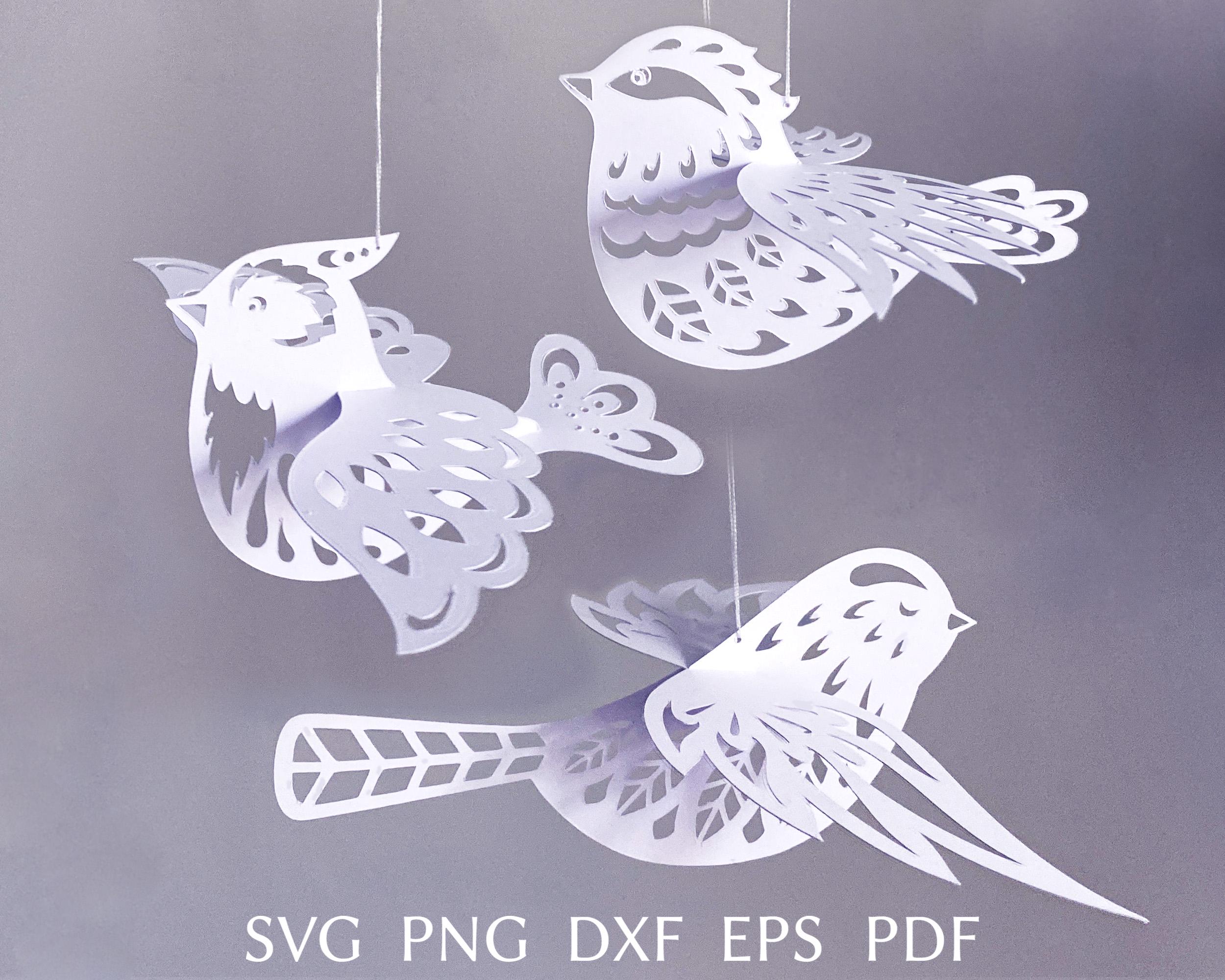 Layered 3d birds svg bundle, paper bird template,  DIY decor svg cut file for cricut, bird stencil fot spring ornament.