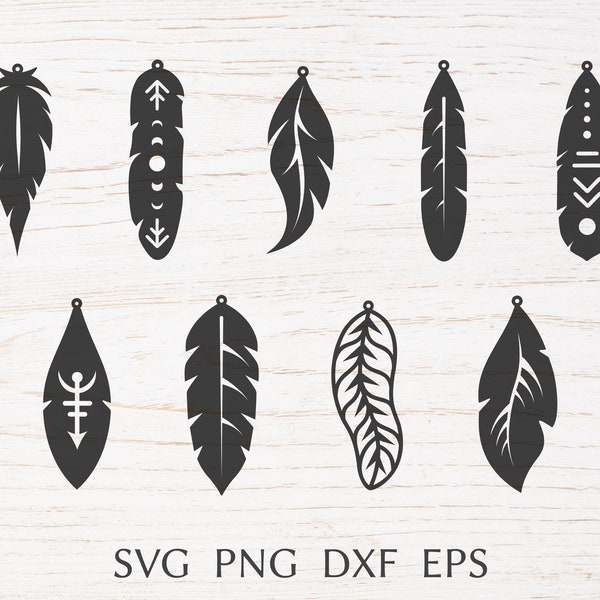 Earring svg file for cricut, feather leather earring bundle, laser cut template, boho earrings svg.