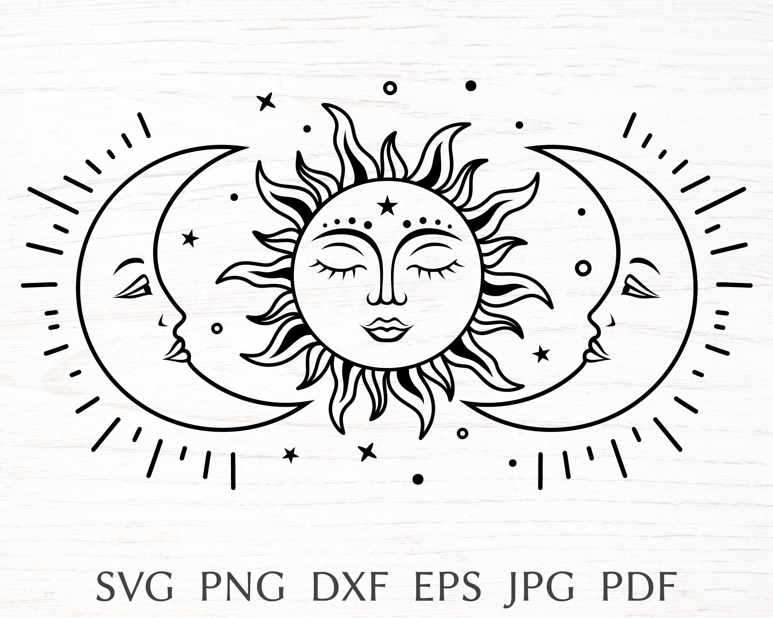 Sun And Moon Svg Celestial Svg Design With Crescent Moon Etsy