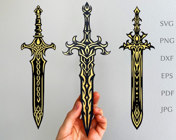 Sword bookmark svg template, fantasy paper bookmark for book lover, digital svg cut file for cricut projects, layered DIY craft bookmark.