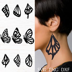 Vlinderoorbel svg-bestand voor cricut, zomer kunstleer oorbel svg bundel, vleugels oorbel, lasergesneden sjabloon, DIY sieraden svg, dxf, png