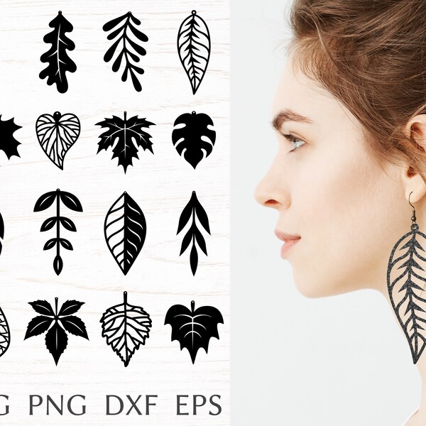leaf earring svg bundle, floral earring svg cut file for cricut, faux leather earring template, DIY jewelry, laser cut file dxf, png, eps