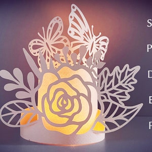 3d flower with butterfly lantern svg template,  layered summer papercut, spring paper lantern, tealight design, wedding paper lantern.