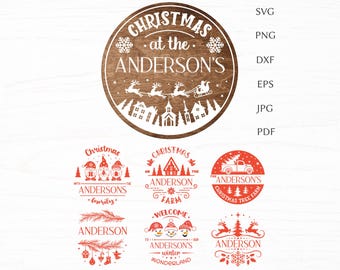 Christmas sign svg bundle, family split monogram svg cut file for cricut, door hanger svg, Christmas door sign svg, family name clipart
