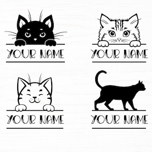 Katze Monogramm svg, Katzen zeichen svg cut Datei für Cricut, spähendes katzengesicht, cat name svg, png, dxf