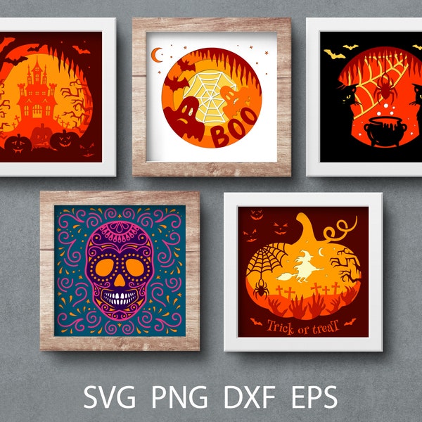 Halloween 3d shadow box svg bundle, papercut svg template for cricut, layered design, paper shadow box with ghost svg png, DIY decor Halloween 3d shadow box svg bundle, papercut svg template for cricut, layered design, paper shadow box with ghost svg png, DIY decor