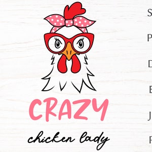 Svg poulet avec citation : Poulet fou, fichier svg poule pour cricut, tête de poulet avec lunettes et bandana, svg de la ferme, png imprimable