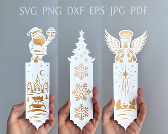 Christmas bookmark svg template,  Christmas tree paper bookmark for book lover, digital svg cut file for cricut projects, layered DIY craft.