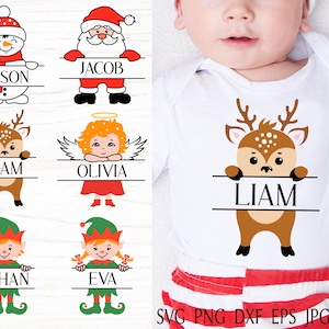 Weihnachten Monogramm svg svg, Baby weihnachten svg, lustige Kinder weihnachten mit santa, Elfe, Engel, Rentier, Smowman, png Clipart