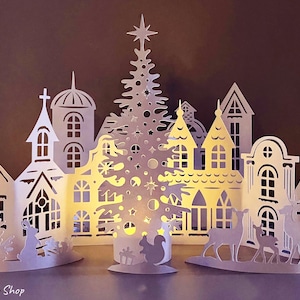 3d Christmas Village Svg Template, Paper Christmas House Svg Cut File ...