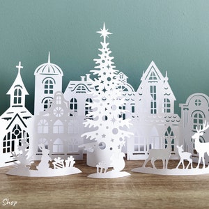 3d Christmas Village Svg Template, Paper Christmas House Svg Cut File ...