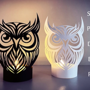 Plantilla svg de linterna de búho 3d, archivo de corte svg de linterna de papel en capas boho para cricut, diseño de velas decorativas.