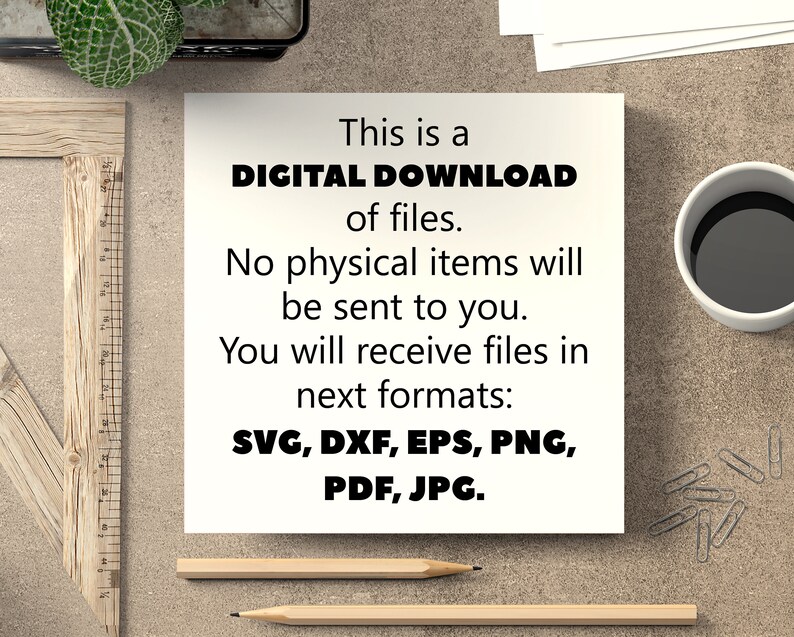 Puede incluir: Una tarjeta blanca con texto negro que dice "Esto es una DESCARGA DIGITAL de archivos. No se enviar&aacute;n art&iacute;culos f&iacute;sicos. Recibir&aacute; archivos en los siguientes formatos: SVG, DXF, EPS, PNG, PDF, JPG."