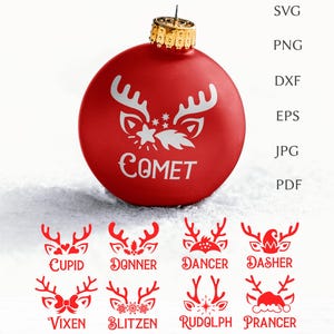 Weihnachten Rentier Bundle, Rentier Namen SVG Schnittdatei für Cricut, Urlaub Rentier Gesicht svg, Kinder Weihnachten svg, png, eps, dxf, Clipart