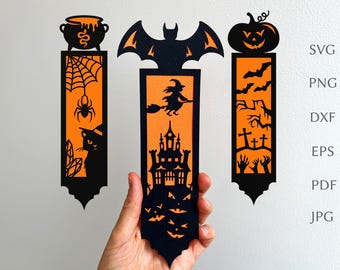 Halloween bookmark svg template, paper bookmark for book lover, holiday themed digital svg cut file for cricut projects, layered DIY craft