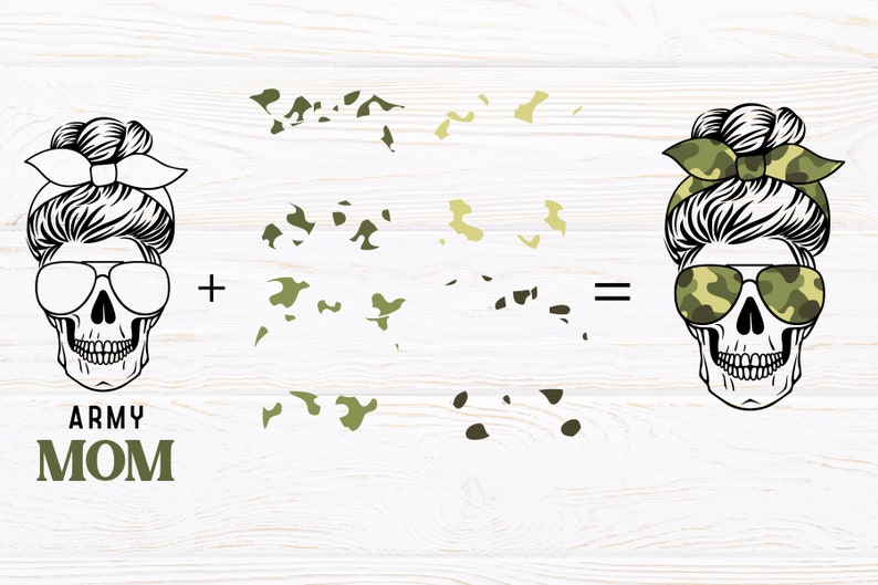 Download Messy Bun Skull With Glasses Bandana Camo Print Svg Army Wife Svg Png Dxf Eps Mom Life Svg Patriotic Svg For Shirt Army Mom Skull Svg Clip Art Art Collectibles