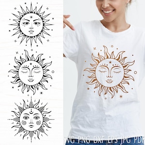 Sun svg, boho svg, celestial svg designs cut file for cricut, mystical print for shirt, magic svg silhouette png dxf, tribal sun clipart eps