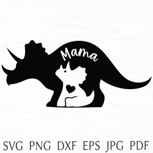 Mama und Baby Dinosaurier svg schnitt Datei für Cricut, Mama svg, Muttertag oder Babyparty svg Design, Mutterschaftspng Clipart, Triceratops svg