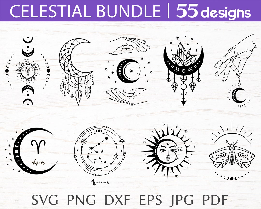 Celestial Svg Bundle, Boho Svg Cut File for Cricut, Mystical Print for