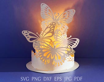 3d butterfly lantern svg template, layered summer papercraft with flowers, wedding paper lantern design.