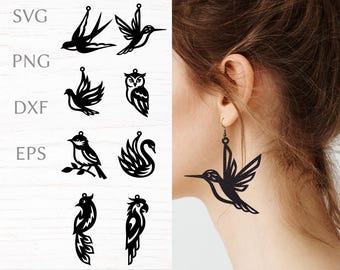 Birds earrings template, spring earrings bundle svg cut file for cricut, for faux leather, brass or wood earrings, DIY jewelry.