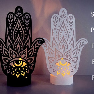 3D Hamsa Hand Laterne svg vorlage, geschichtete Papierlaterne svg cut Datei für Cricut, Schutzamulett für Wohndekor, DIY spirituelle Kerzen.