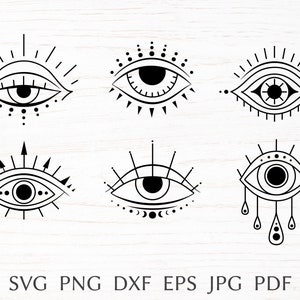 May include: Six black and white illustrations of stylized eyes with various geometric patterns and designs. The eyes are all facing forward and have a similar shape, but each has a unique design.