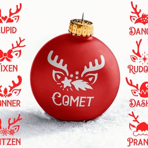 Pacchetto svg di renne di Natale, file di taglio svg di nomi di renne per cricut, faccia di renna delle feste svg, svg di Natale per bambini, png, eps, dxf, clipart