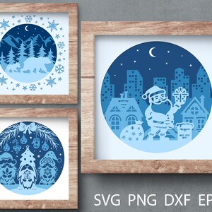 Bundle svg boîte d'ombre de Noël, modèle svg en couches 3D, caisson lumineux en papier découpé pour travaux manuels, décoration de Noël.
