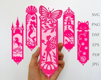 Storybook Bookmark svg template, paper bookmark for baby girl, digital svg cut file for cricut, bedtime story bookmark for little princess.