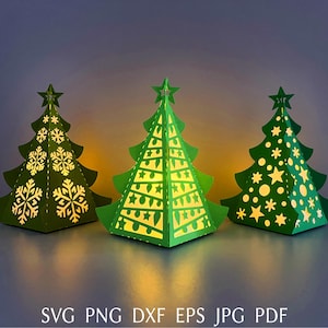Bundle de modèles svg sapin de Noël lanterne, papier 3D arbre de Noël svg coupe fichier pour cricut, papier découpé desidn.