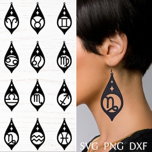Sternzeichen Ohrring SVG-Datei für Cricut, Astrologie Ohrringe Bundle, Laser-Schnitt-Vorlage, Astrologie Ohrringe svg, DIY Schmuck svg, dxf, png
