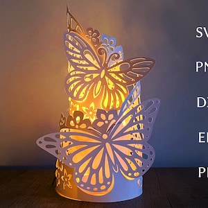 Szablon svg z motywem motyla w kształcie 3d, warstwowa letnia wycinanka, plik svg z wycinanką z papieru dla cricut, projekt podgrzewacza, papierowy lampion ślubny.