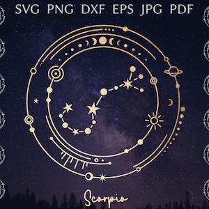 Pakiet svg konstelacji zodiaku, plik do cięcia znaku zodiaku dla cricut, Celestial svg, projekt astrologii na koszulkę, horoskop, clipart zodiaku png