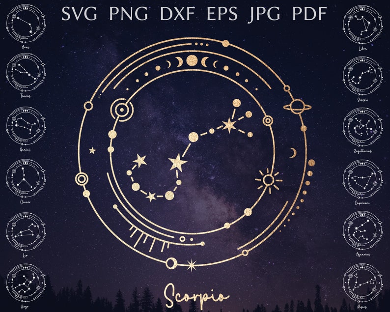 Zodiac constellation svg bundle, Zodiac sign cut file for cricut, Celestial svg, astrology design for shirt, horoscope, zodiac clip art png image 1