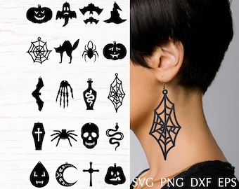 Halloween earring svg bundle, earrings faux leather template, wood jewelry laser cut files, cricut design.